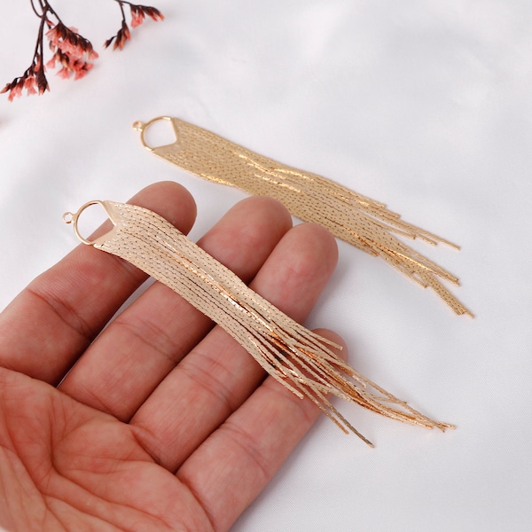 4pcs Real Gold Plated Tassels Charm ,Tassels Pendant, Tassles Ear Stud, Jewelry Making Materials, Earring Attachment