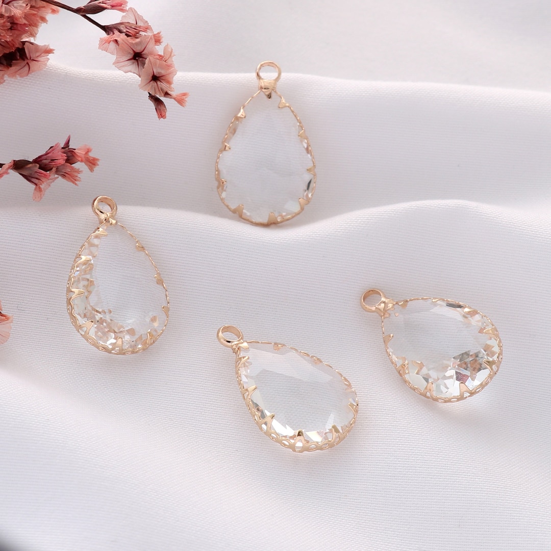 10 Piece Water Drop Glass Pendant, White Opal Tear Drop, Birthstone ...