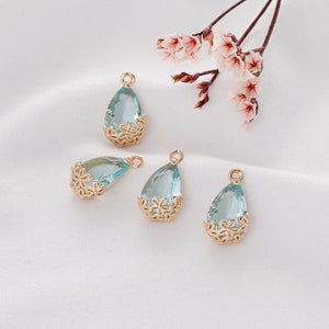 2/10pcs Teardrop Glass Charm, light blue Teardrop,light blue Pendant Glass Jewelry Making Accessories image 2