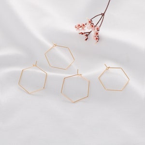 10Pcs 18k Gold Plated Earring Hoops, Hexagon earrings, Hexagon Earring Hoop ,Earring Wires, Jewelry Making image 3