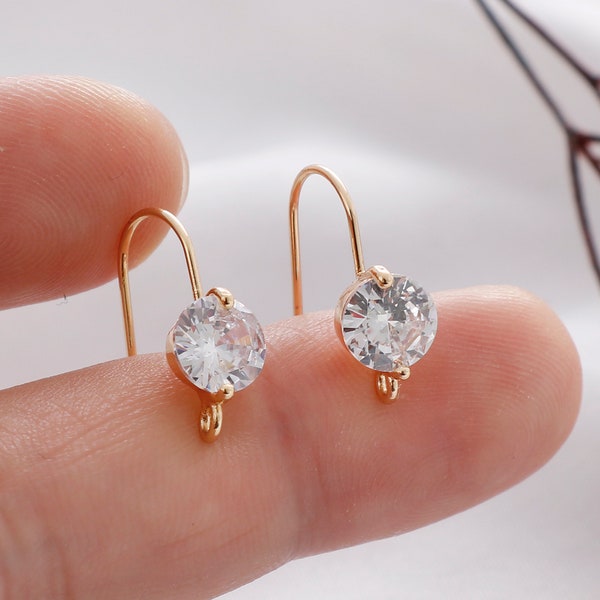 6pcs Real Gold Plated Zircon Earring, Round Zircon Ear Wire, Ear Stud, Earring Making, Jewelry Material