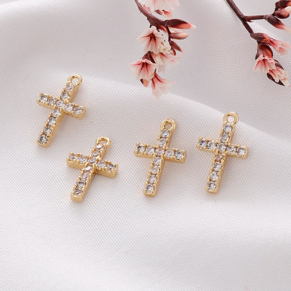 6pcs Zircon Cross Charm, CZ Pave Cross Charm, Tiny Cross Pendant, Jewelry Making Accessories