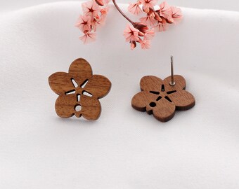 10pcs Flower Wood Earrings: Natural Stud Posts