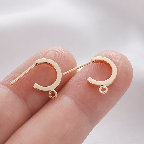 6pcs Real Gold Plated Small Round C-Shaped Hoops Earring, Small Huggie Earrings, Jewelry Making Materials, Earring Attachment