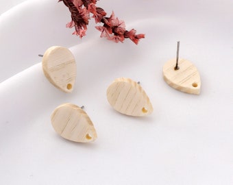 Natural Wood Water Drop Stud Earrings: DIY Earring Posts (10pcs)