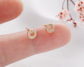 4pcs Real Gold Plated Zircon Earrings , Roundr Ear Stud, CZ Pave Round Earrings, Ear Wire, Jewelry Making Materials, Earring Attachment