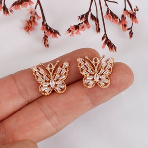 6pcs Clear Zirconia Leaf Charms, Pavé Cubic Zirconia Butterfly Pendant, Earring Connectors, Jewelry Making Accessories