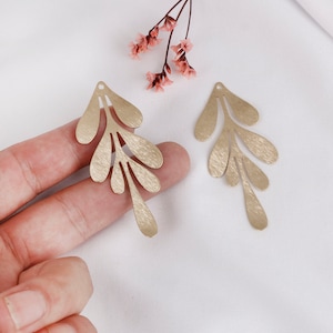 Raw Brass Leaf Charms: Long Bar Earring Pendants (2.44*1.04 in)