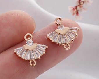 2/10pcs Zircon Fan Shaep Charm, CZ Pave Fan Connector, Jewelry Making Accessories