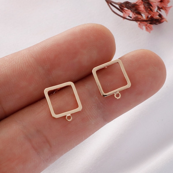 10 Pieces Real Gold Plated Square Earrings, Minimalist Earrings, Square Studs, Ear Wire, Jewelry Making Materials, Earring Accessories