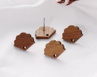Natural Wood Fan Earring Posts: DIY Ear Studs - 10pcs