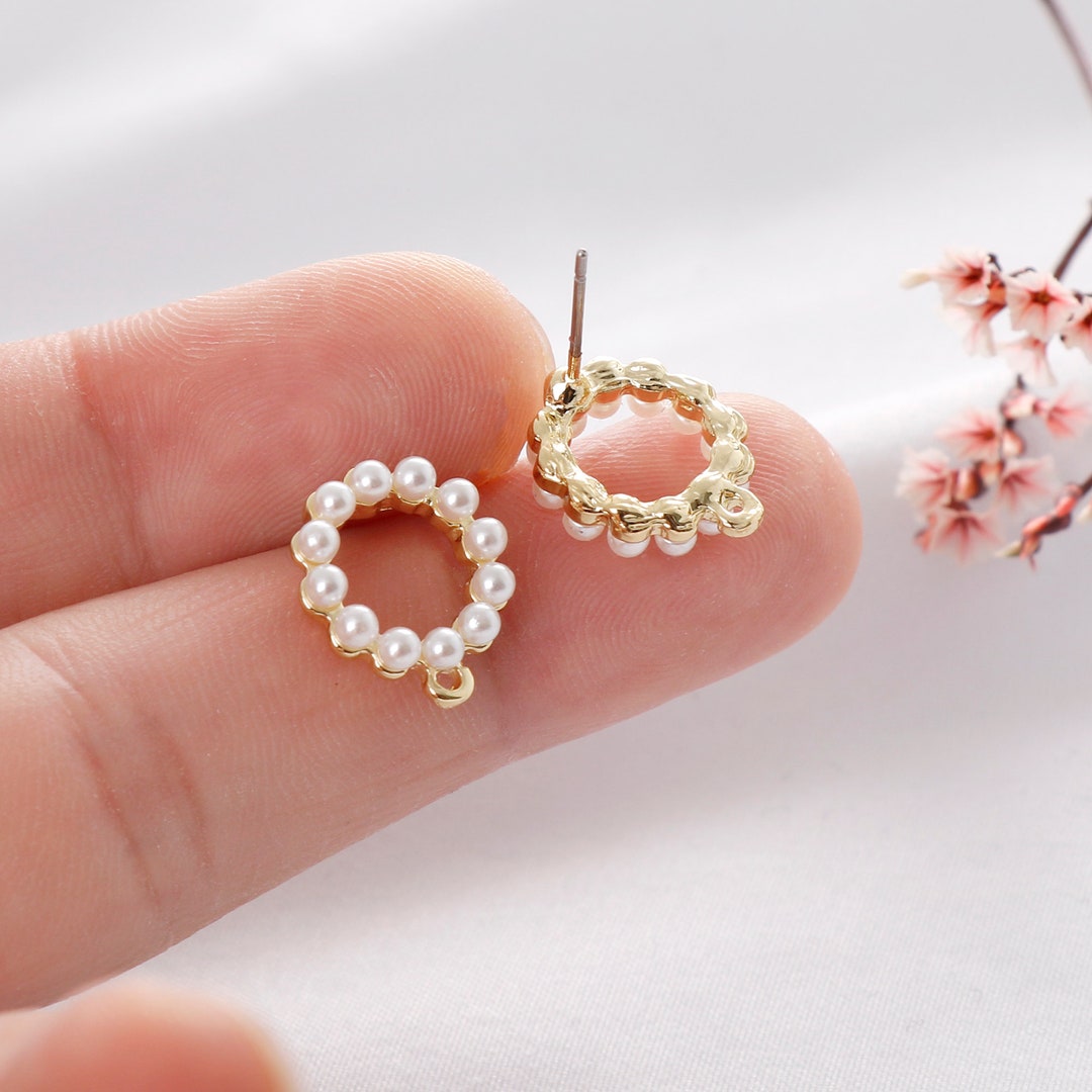 10pcs Alloy Round Pearl Stud Earrings, Round Stud Earring Pendants