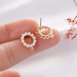 10pcs Alloy Round Pearl Stud Earrings, Round Stud Earring Pendants, Jewelry Making Materials, Earring Accessories, Earring Connectors image 1