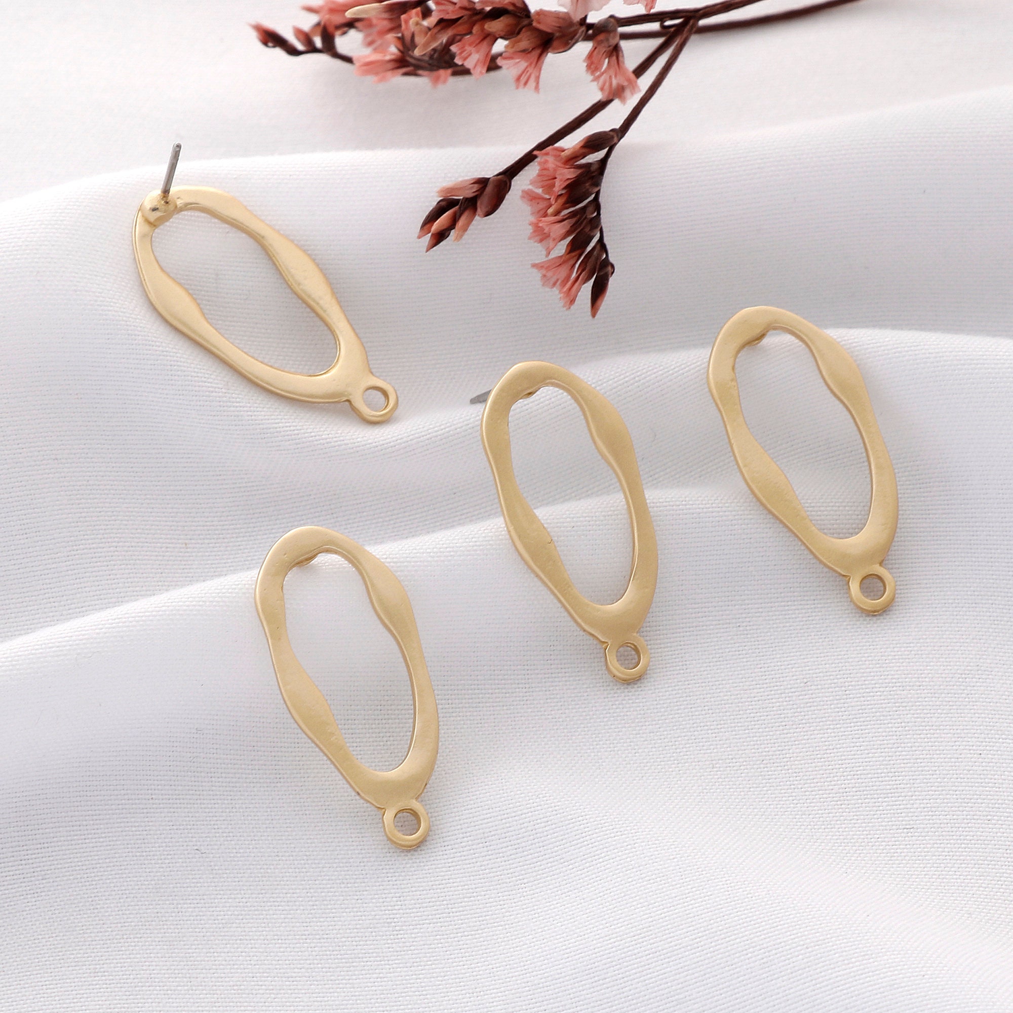 10pcs Matte Gold Earrings, Shaped Stud Pendants, Earring Attachments, Earring Connectors, Jewelry Making Supplies