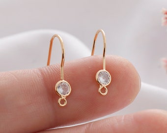 10pcs Real Gold Plated Zircon Earring, Round Zircon Ear Wire, Ear Stud, Earring Making, Jewelry Material