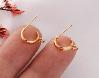 Real Gold C-Shaped Brass Earring Posts: Jewelry Making (6pcs)