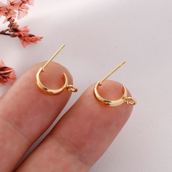 6pcs  Real gold C-shaped earrings, C-shaped post, C-shaped stud earrings, jewelry making materials, earring accessories