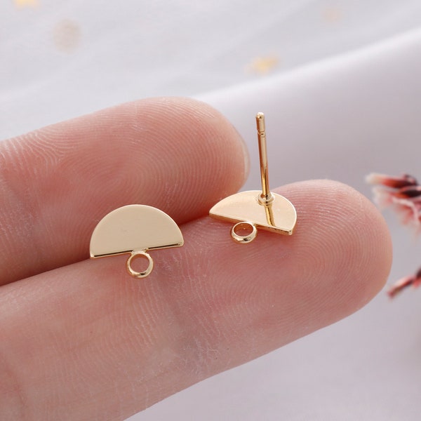 10pcs High Quality Real Gold Plated Semicircle Earrings, Semicircle Ear Stud, Jewelry Making Materials, Earring Attachment, Nickel Free