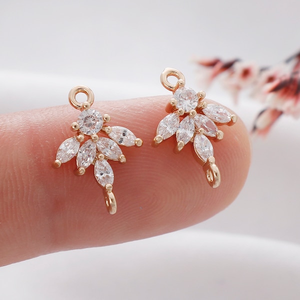 2/10pcs Clear Zircon Leaves Charm, CZ Pave Branches Connector, Jewelry Making Accessories