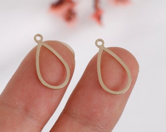Raw Brass Teardrop Charms: Earring Connectors (0.75x0.39 in)