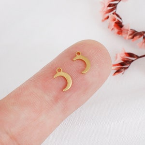 10pcs Raw Brass Moon Charms, Earring Pendants (0.31x0.2 in)