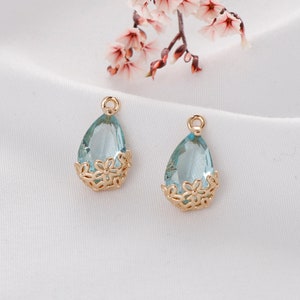 2/10pcs Teardrop Glass Charm, light blue Teardrop,light blue Pendant Glass Jewelry Making Accessories image 1