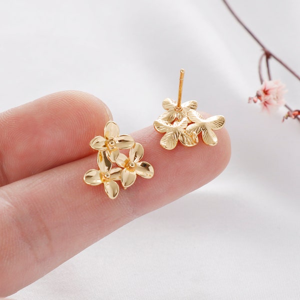 2/10pcs High Quality Real Gold Plated Flowers Earrings, Flowers Ear Stud, Jewelry Making Materials, Earring Attachment, Nickel Free