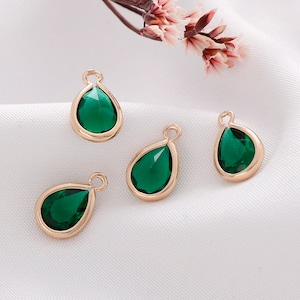 10pcs Tiny Mini Teardrop Glass Charm, Green Teardrop, Birthstone Pendant, Glass Jewelry Making Accessories