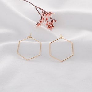 10Pcs 18k Gold Plated Earring Hoops, Hexagon earrings, Hexagon Earring Hoop ,Earring Wires, Jewelry Making image 2