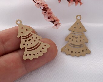Raw Brass Christmas Tree Charms: Earring Pendants, Jewelry Supplies