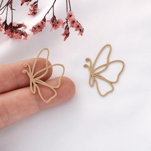 Raw Brass Butterfly Charms: Laser Cut Earring Pendants (1.46x1.02 in)
