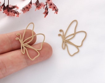 Raw Brass Butterfly Charms: Laser Cut Earring Pendants (1.46x1.02 in)