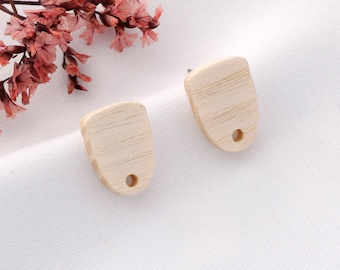 10pcs White Natural Wooden Earrings, Shaped Oval Posts, Studs, Wooden Earring Accessories