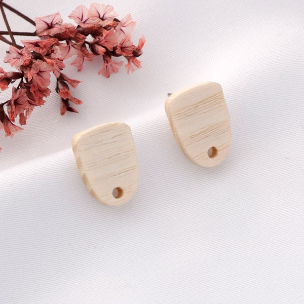 10pcs White Natural Wooden Earrings, Shaped Oval Posts, Studs, Wooden Earring Accessories