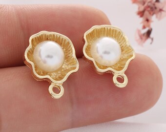 10pcs Alloy Round Pearl Stud Earrings, Round Stud Earring Pendants, Jewelry Making Materials, Earring Accessories, Earring Connectors