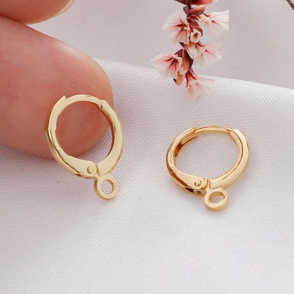 10pcs Real Gold Plated French Lever Back Earrings, Round Ear Wire, Ear Stud, Earring Making, Jewelry Material