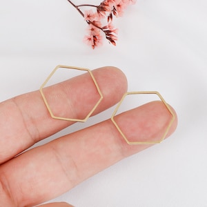 Raw Brass Hexagon Earring Charms: Geometric Pendants (0.98x0.87 in)
