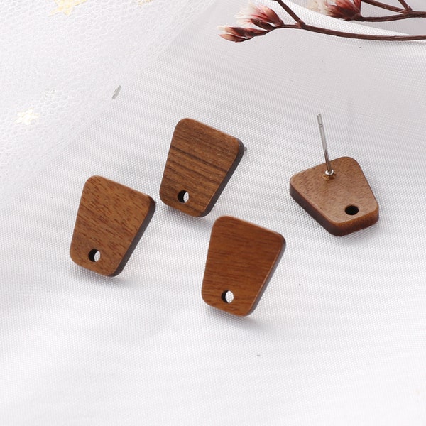 10pcs Natural Wood Earring, Trapezoid Wood Post,Ear Stud, Wood Earring Accessories