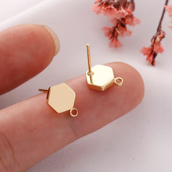 2pcs Gold Plated Hexagon Earrings, Ear Wires, Small Round Earrings, Jewelry Making Materials, Earring Accessories