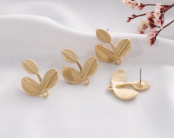 10pcs Matte Gold Leaf Earrings: Alloy Plant Branch Charms