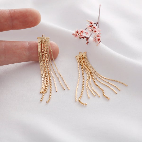 4pcs Real Gold Plated Tassels Charm ,Tassels Pendant, Tassles Ear Stud, Jewelry Making Materials, Earring Attachment