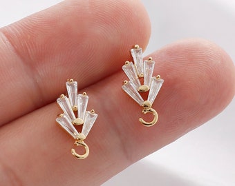 Gold Plated Zircon Branch Earrings: CZ Pave Leaf Ear Wire