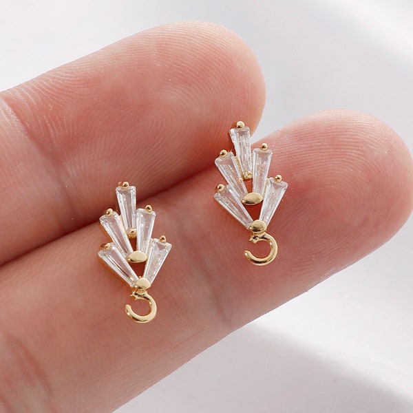 Boucles d'oreilles en zircon plaqué or véritable 2pcs, goujon d'oreille de branches, boucles d'oreilles de feuille de pavé de CZ, fil d'oreille, matériaux de fabrication de bijoux, attache de boucle d'oreille