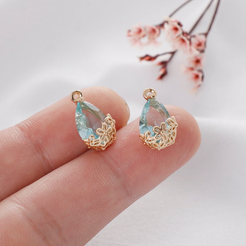 2/10pcs Teardrop Glass Charm, light blue Teardrop,light blue Pendant Glass Jewelry Making Accessories image 3