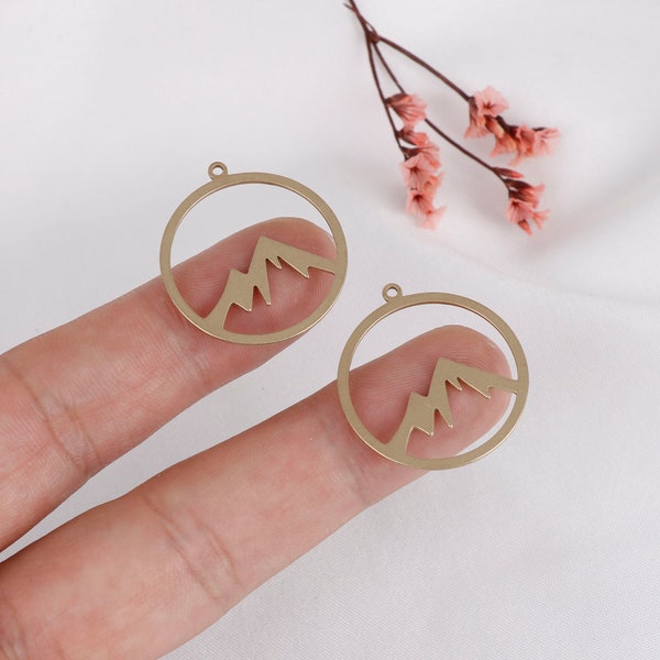 Raw Brass Round Mountain Charms, Brass Earring Pendants, Laser Cut Pendants, Brass Accessories, Earring Connectors, Jewelry Making Supplies