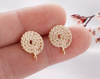 10pcs Real Gold Plated Pad Earrings , Round Ear Stud, Jewelry Making Materials, Earring Attachment