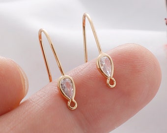 10pcs Real Gold Plated Zircon Earring, Teardrop Zircon Ear Wire, Ear Stud, Earring Making, Jewelry Material