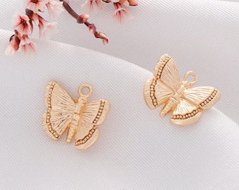 10pcs Real Gold Plated Butterfly Charm, Tiny Butterfly Pendant, Jewelry Making Accessories