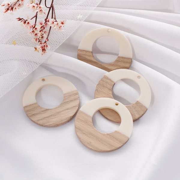 4pcs resin and wood charms, resin block circle pendant, wood earrings necklace pendant accessories, jewelry making supplies