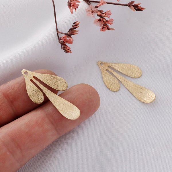 Raw Brass Three Leaf Charms, Brass Leaf Earring Pendants, Brass Accessories, Earring Connectors, Jewelry Supplies Making